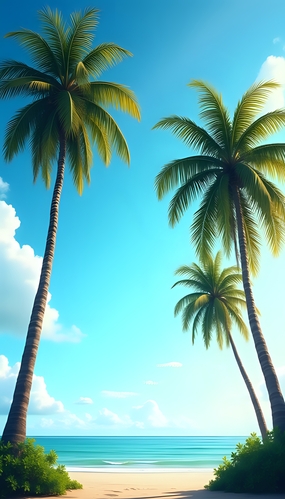 夏日蓝色海边沙滩热带椰子树图片